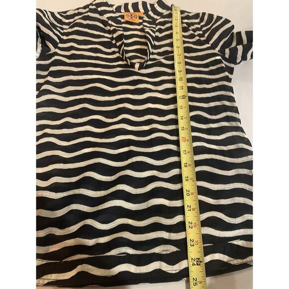 Tory Burch Sequined Tunic Top Navy White Striped Long Sleeve Blouse Popover 2 XS - Picture 7 of 14